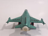 Vintage Dyna Plane No. 2014 F-16 Fighter Jet USAF Teal Green Pull Back Motorized Friction Die Cast Toy Airplane - Missing the Canopy and Front Wheel