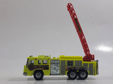 2011 Matchbox Mission Force Fire Crew Pierce Quantum 75' Aerial Ladder Truck Fluorescent Yellow Die Cast Toy Car Vehicle