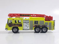 2011 Matchbox Mission Force Fire Crew Pierce Quantum 75' Aerial Ladder Truck Fluorescent Yellow Die Cast Toy Car Vehicle