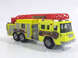 2011 Matchbox Mission Force Fire Crew Pierce Quantum 75' Aerial Ladder Truck Fluorescent Yellow Die Cast Toy Car Vehicle