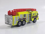 2011 Matchbox Mission Force Fire Crew Pierce Quantum 75' Aerial Ladder Truck Fluorescent Yellow Die Cast Toy Car Vehicle