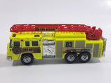 2011 Matchbox Mission Force Fire Crew Pierce Quantum 75' Aerial Ladder Truck Fluorescent Yellow Die Cast Toy Car Vehicle