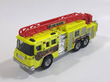 2011 Matchbox Mission Force Fire Crew Pierce Quantum 75' Aerial Ladder Truck Fluorescent Yellow Die Cast Toy Car Vehicle