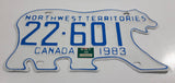 1983 Northwest Territories N.W.T. White with Blue Letters Polar Bear Shaped Vehicle License Plate 22-601