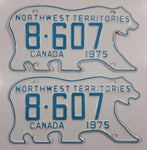 Rare Set of 1975 Northwest Territories N.W.T. White with Light Blue Letters Polar Bear Shaped Vehicle License Plate 8-607