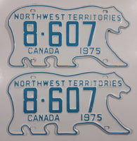 Rare Set of 1975 Northwest Territories N.W.T. White with Light Blue Letters Polar Bear Shaped Vehicle License Plate 8-607