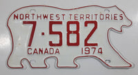 1974 Northwest Territories N.W.T. White with Red Letters Polar Bear Shaped Vehicle License Plate 7-582