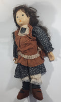 Vintage Hard Rubber School Girl Style Blue Flower Dress Brown Apron Doll 18" Tall