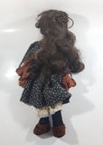 Vintage Hard Rubber School Girl Style Blue Flower Dress Brown Apron Doll 18" Tall