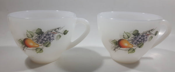 Set of 2 Vintage Arcopal Pears and Grapes Milk Glass Cups