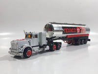 Majorette Super Movers No. 606 Texaco Tanker Semi Tractor Trailer Truck Silver Chrome Die Cast Toy Car Vehicle with Opening Hood