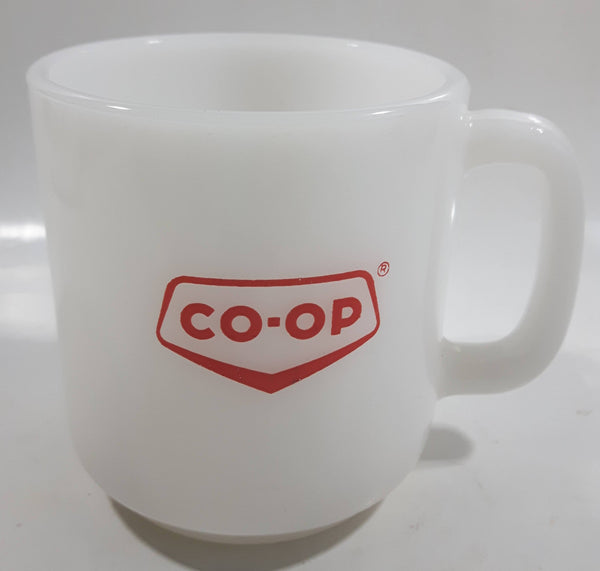 Vintage Glasbake Surrey Co-op Feed Department Milk Glass Coffee Mug Cup