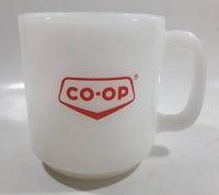 Vintage Glasbake Surrey Co-op Feed Department Milk Glass Coffee Mug Cup