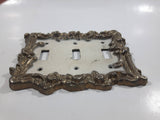 Vintage Ornate Brass Metal Triple Light Switch Cover