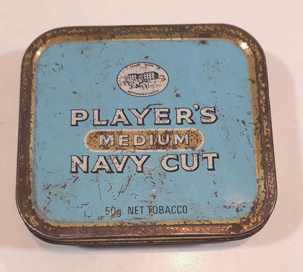 Vintage Player's Medium Navy Cut 50g Light Blue Tin Metal Tobacco Container