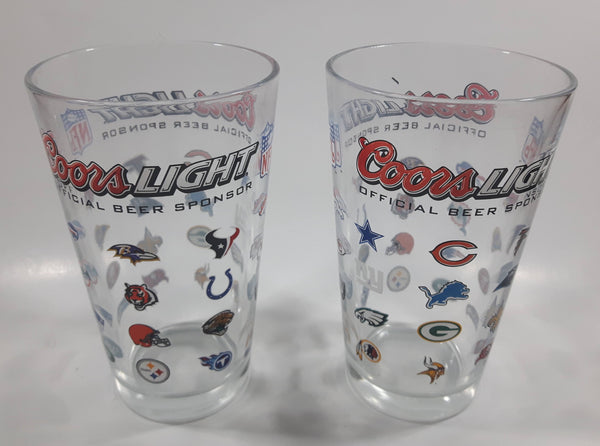 Coors Light Beer NFL Football Team Logos 5 3/4" Tall Glass Cups Set of 2