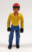 Vintage 1974 Fisher Price Adventure People Yellow and Blue Motorcycle Rider Man 3 3/4" Tall Plastic Toy Action Figure Made in Hong Kong