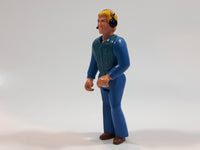 Vintage 1974 Fisher Price Adventure People Male with Radio Headset with Mic Blue Clothing Man 3 3/4" Tall Plastic Toy Action Figure Made in Hong Kong