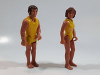 Set of Vintage 1974 Fisher Price Adventure People Scuba Diver Male Female Yellow Clothing Man and Woman 3 1/2" Tall Plastic Toy Action Figure Made in Hong Kong