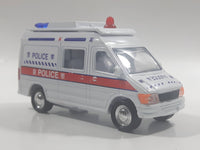 Carven No. T326 Police 0220 Van White Pullback Friction Motorized Die Cast Toy Car Vehicle with Opening Rear Doors - Needs Repair