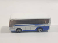 2001 Tomy Tomica Jr. Pocket Cars No. J004 Mitsubishi Fuso Aero Queen Bus "Highway Bus" White and Blue Miniature Micro 1/207 Scale Die Cast Toy Car Vehicle