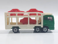 1996 Tomy Tomica No. 7 "Super Great Truck" Fuso Auto Hauler Transport Truck Green and White with Red Cars 1/102 Scale Die Cast Toy Car Vehicle