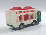 1996 Tomy Tomica No. 7 "Super Great Truck" Fuso Auto Hauler Transport Truck Green and White with Red Cars 1/102 Scale Die Cast Toy Car Vehicle