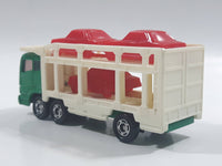 1996 Tomy Tomica No. 7 "Super Great Truck" Fuso Auto Hauler Transport Truck Green and White with Red Cars 1/102 Scale Die Cast Toy Car Vehicle