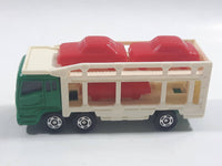 1996 Tomy Tomica No. 7 "Super Great Truck" Fuso Auto Hauler Transport Truck Green and White with Red Cars 1/102 Scale Die Cast Toy Car Vehicle