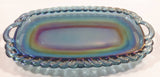 Vintage Indiana Carnival Glass Iridescent Blue Rainbow Double Handles Tea Cream and Sugar Dish