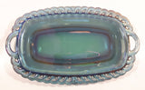 Vintage Indiana Carnival Glass Iridescent Blue Rainbow Double Handles Tea Cream and Sugar Dish