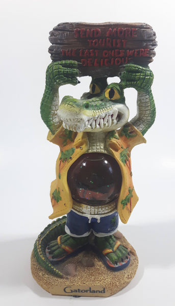 Rare 2005 Gatorland Orlando, Florida Send More Tourist The Last Ones Were Delicious! 3D Standing Alligator Themed 7 1/2" Snow Globe with Garbage Filled Stomach