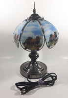 OK Lighting Wild Horses Glass Panel Metal Table Lamp