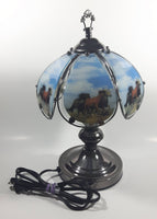 OK Lighting Wild Horses Glass Panel Metal Table Lamp