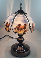 OK Lighting Wild Horses Glass Panel Metal Table Lamp