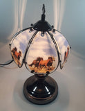 OK Lighting Wild Horses Glass Panel Metal Table Lamp