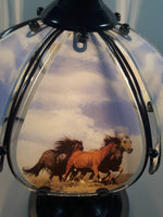 OK Lighting Wild Horses Glass Panel Metal Table Lamp