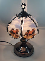 OK Lighting Wild Horses Glass Panel Metal Table Lamp