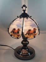 OK Lighting Wild Horses Glass Panel Metal Table Lamp