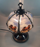 OK Lighting Wild Horses Glass Panel Metal Table Lamp