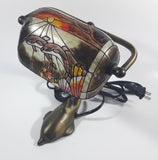 Beautiful Tiffany Style Dolphin Themed Stained Glass and Brass Dolphin Base Banker's Table Lamp Light 9 1/2" Tall