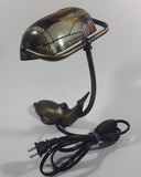 Beautiful Tiffany Style Dolphin Themed Stained Glass and Brass Dolphin Base Banker's Table Lamp Light 9 1/2" Tall