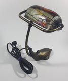 Beautiful Tiffany Style Dolphin Themed Stained Glass and Brass Dolphin Base Banker's Table Lamp Light 9 1/2" Tall