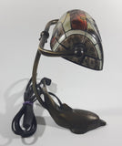 Beautiful Tiffany Style Dolphin Themed Stained Glass and Brass Dolphin Base Banker's Table Lamp Light 9 1/2" Tall