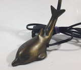 Beautiful Tiffany Style Dolphin Themed Stained Glass and Brass Dolphin Base Banker's Table Lamp Light 9 1/2" Tall