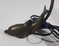 Beautiful Tiffany Style Dolphin Themed Stained Glass and Brass Dolphin Base Banker's Table Lamp Light 9 1/2" Tall