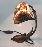 Beautiful Tiffany Style Dolphin Themed Stained Glass and Brass Dolphin Base Banker's Table Lamp Light 9 1/2" Tall