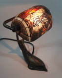 Beautiful Tiffany Style Dolphin Themed Stained Glass and Brass Dolphin Base Banker's Table Lamp Light 9 1/2" Tall