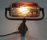 Beautiful Tiffany Style Dolphin Themed Stained Glass and Brass Dolphin Base Banker's Table Lamp Light 9 1/2" Tall