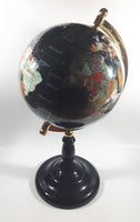 Beautiful 17" Tall Black with Mother of Pearl and Semi-Precious Gems Gemstones Earth World Map Rotating Globe